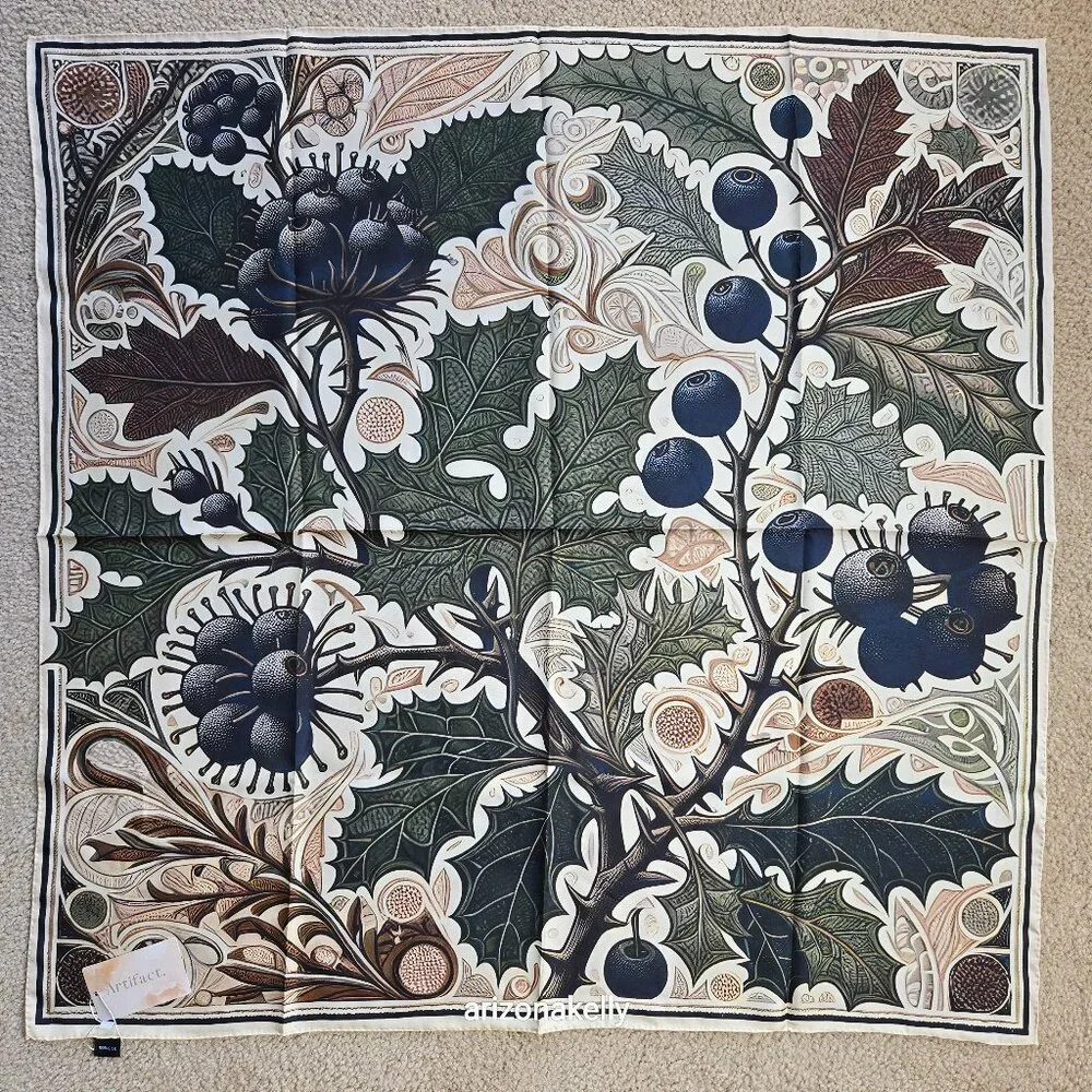 NWT Artifact Silk Scarf "Blueberries" William Morris Arts & Crafts - Picture 2 of 12